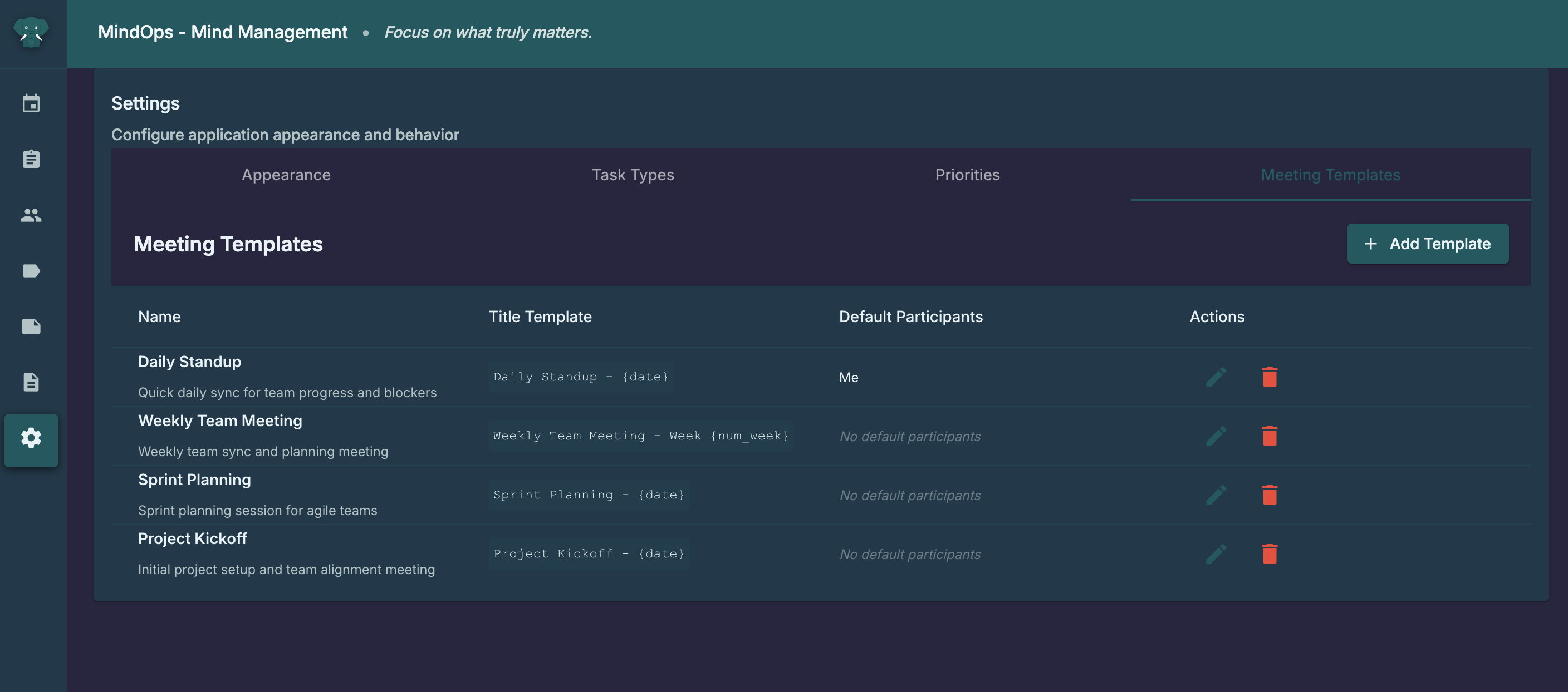 Meeting Templates Screenshot
